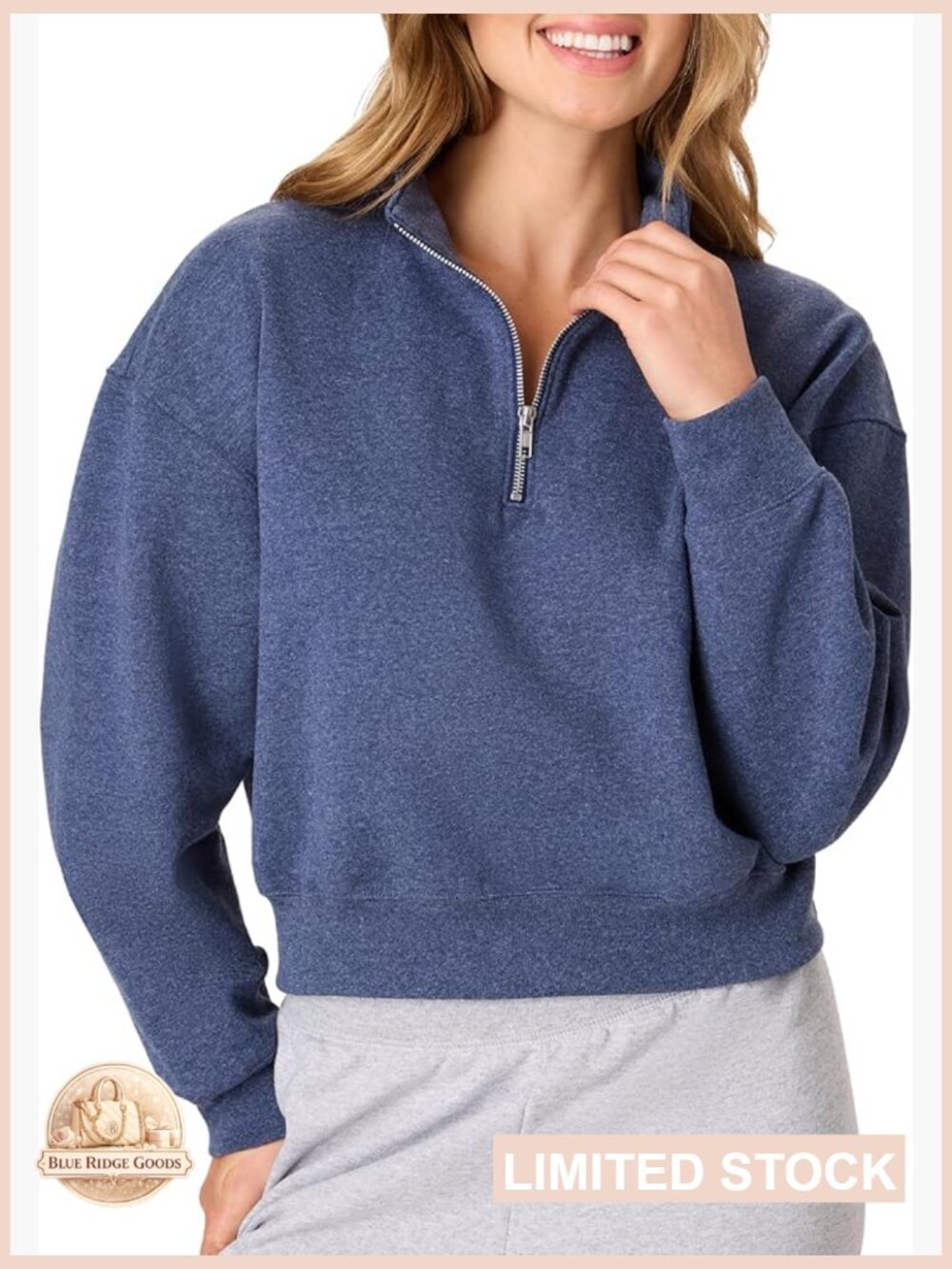 Quarter Zip Pullover Cotton Blend Midweight Fleece Long Sleeve Regular Fit